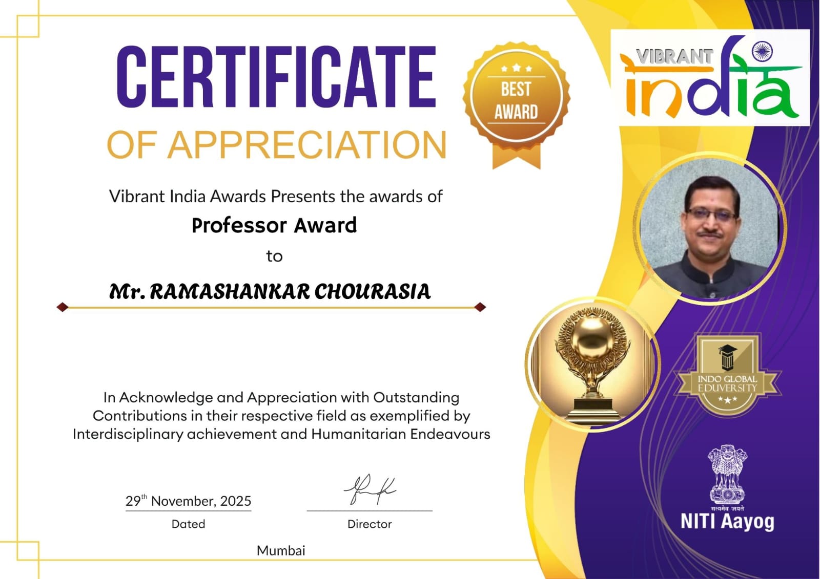 Certication of Appreciation
